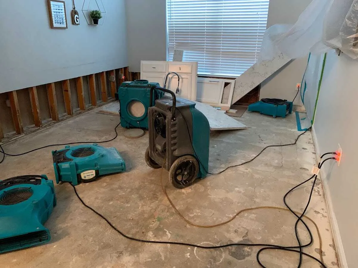 Dehumidifier in flood-cut room for Water Damage Restoration in Laurel Bay